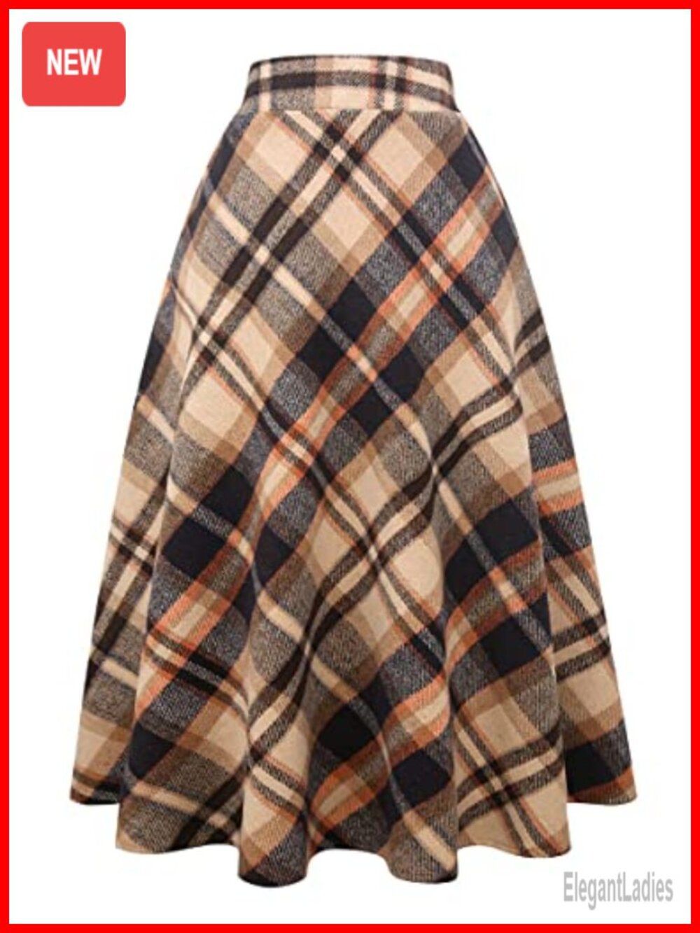 Womens Wool Blend Plaid A-Line Pleated Maxi Skirt Elastic High Waist